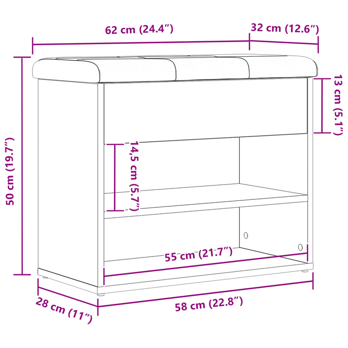 Panca di stoccaggio in legno ingegnerizzato colore rovere nero 60x30x48 cm