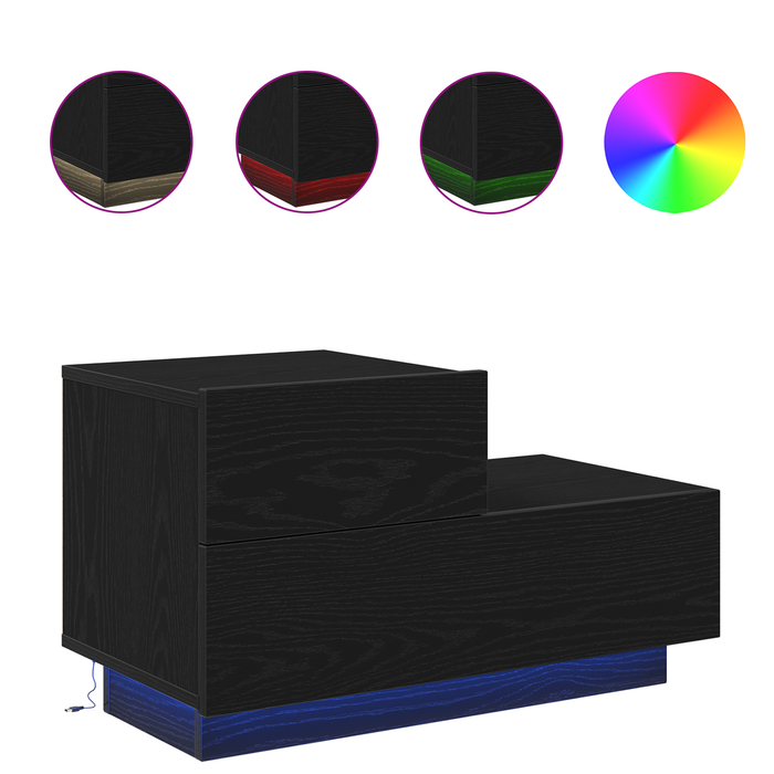 Comodino con luci LED Rovere nero 100x36x49 cm