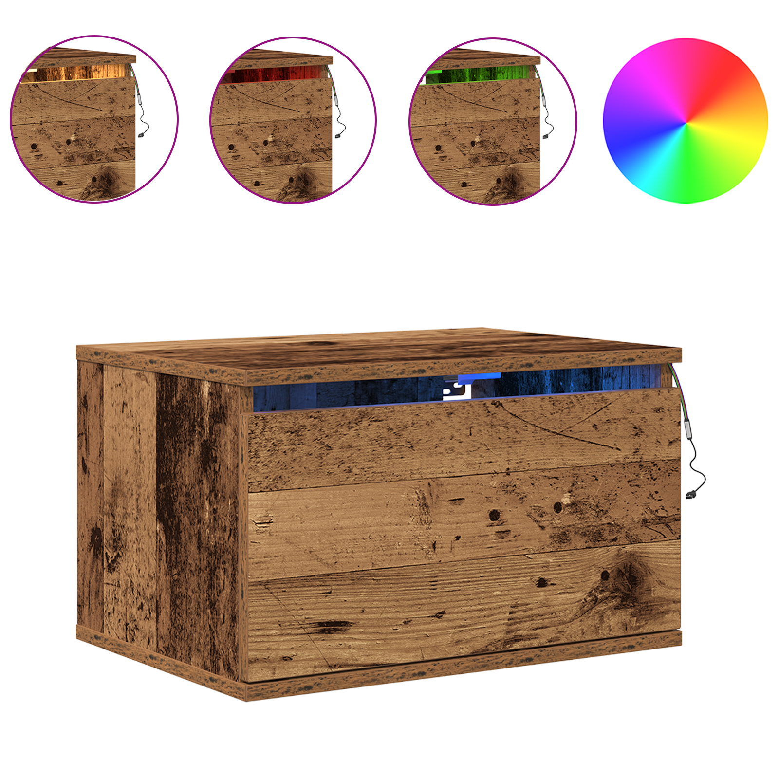 Comodini con luci LED 2 pz da muro in legno vecchio