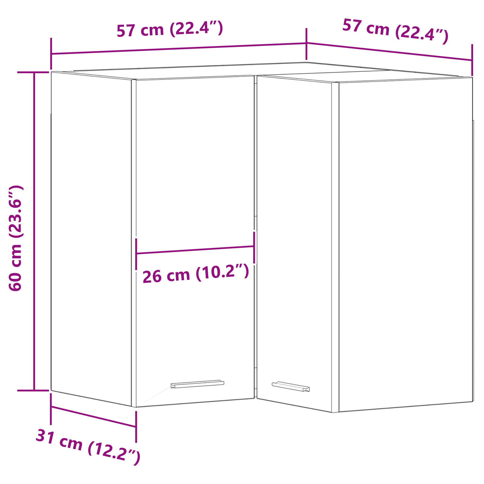 Armadio Angolare  - Rovere Nero - 57x57x60 cm - Realizzato in Legno Ingegnerizzato