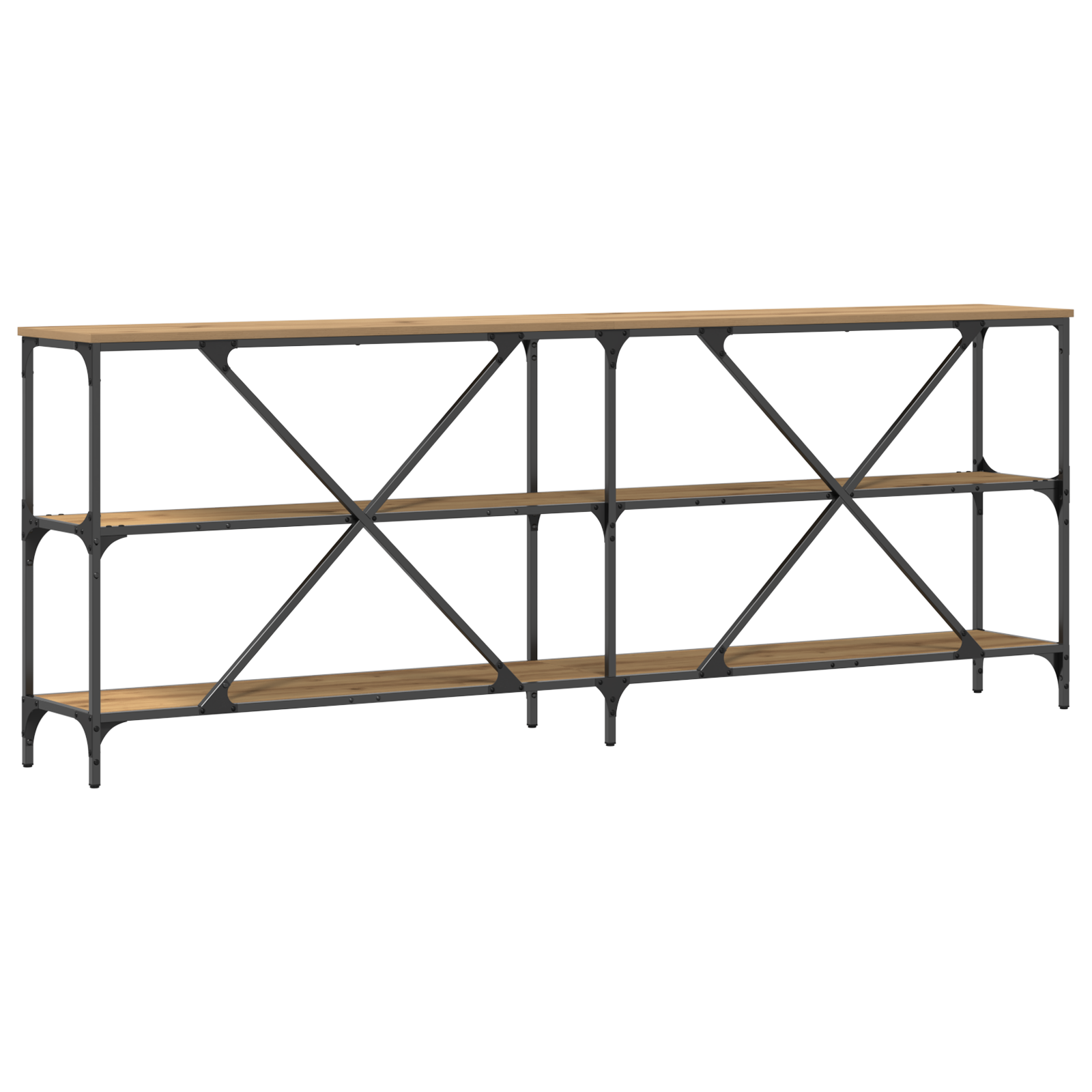 Tavolo Consolle In Rovere Artigianale 200x30x75 cm Legno Ingegnerizzato e Acciaio