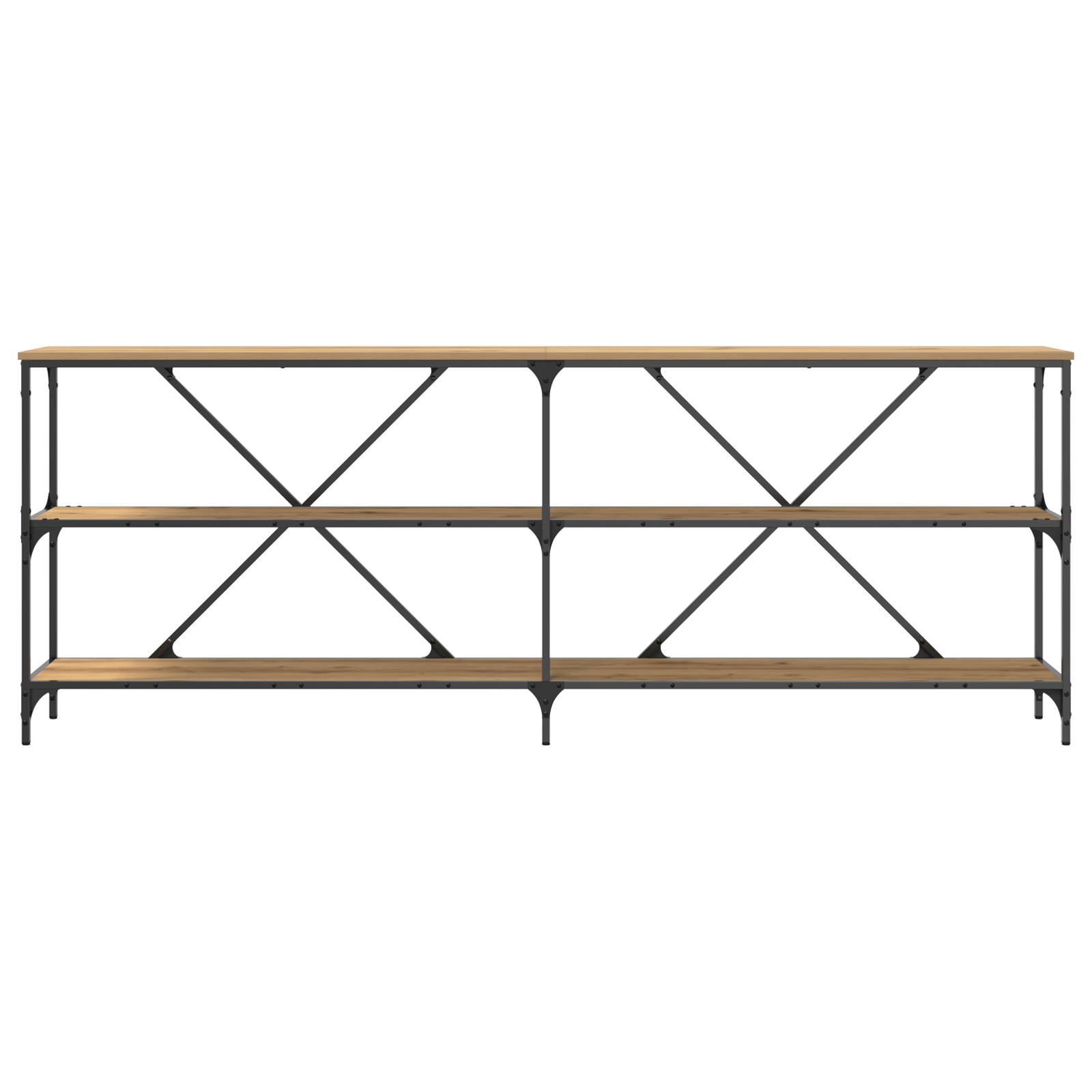 Tavolo Consolle In Rovere Artigianale 200x30x75 cm Legno Ingegnerizzato e Acciaio