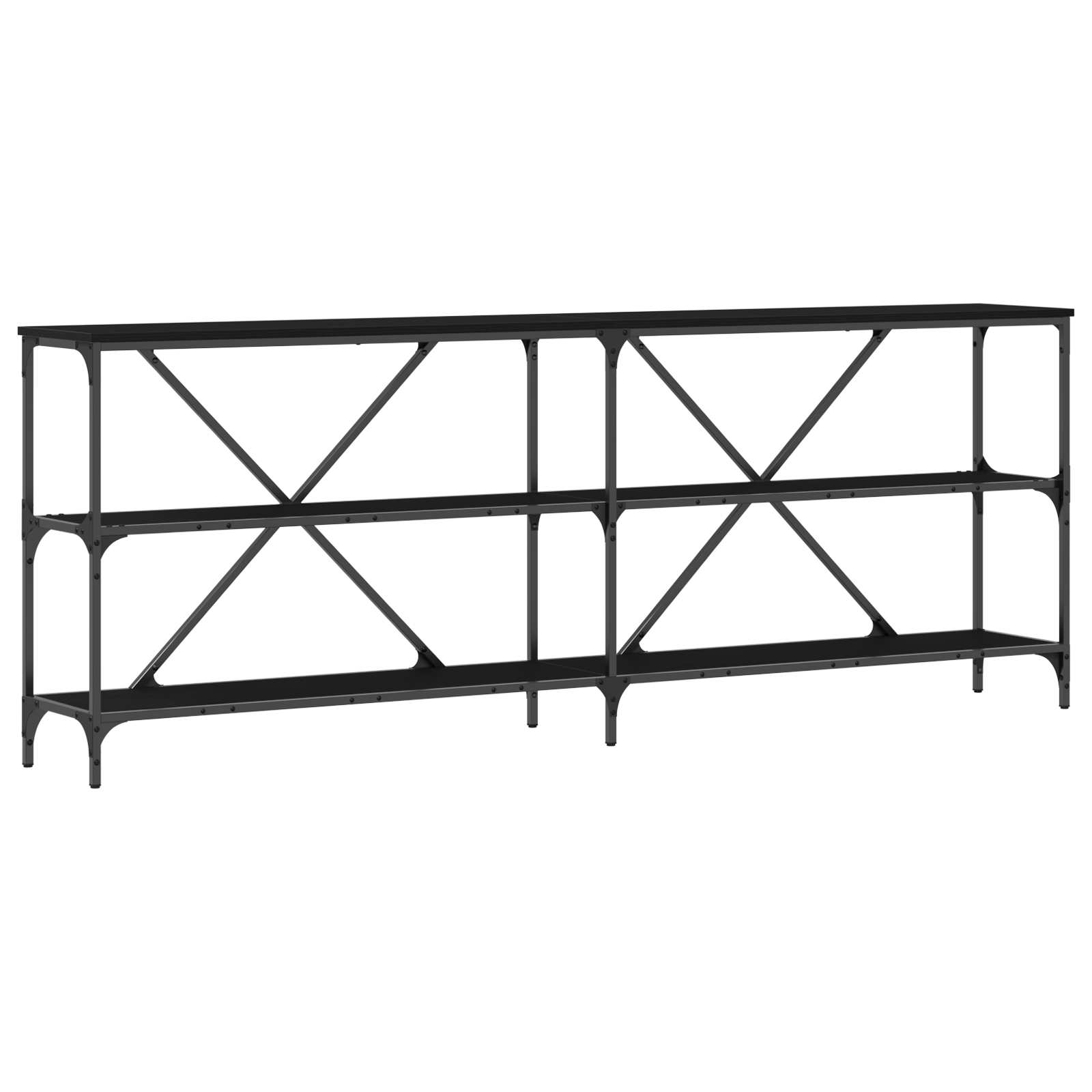 Tavolino Consolle Nero Quercia 200x30x75 cm Legno Ingranato e Acciaio