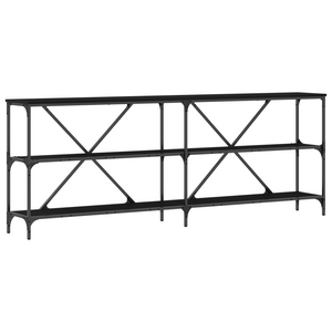 Tavolino Consolle Nero Quercia 200x30x75 cm Legno Ingranato e Acciaio