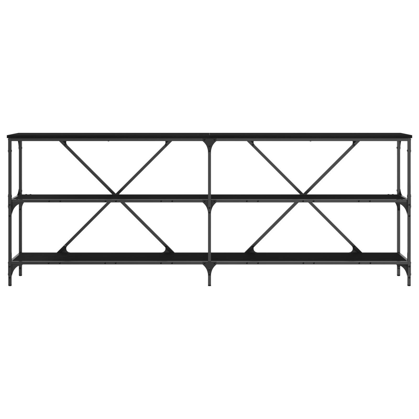 Tavolino Consolle Nero Quercia 200x30x75 cm Legno Ingranato e Acciaio