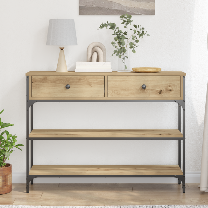 Tavolo Consolle Quercia Artigianale 100x25x75 cm Legno Ingegnerizzato e Acciaio