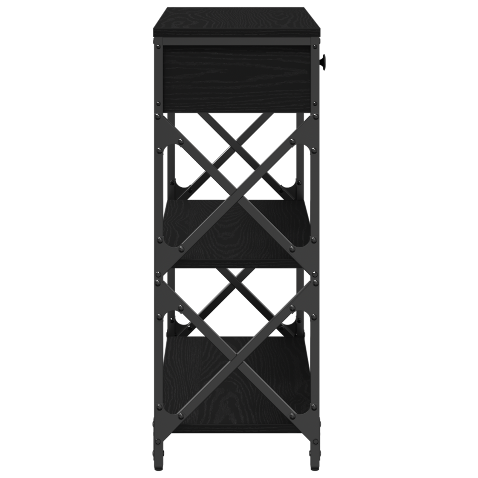 Tavolino Nero Rovere 75x28x75 cm Legno Ingegnerizzato e Acciaio