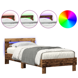 Struttura del letto con luci LED Legno vecchio 75x190 cm Legno ingegnerizzato