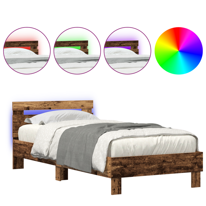Struttura del letto con luci LED Legno vecchio 75x190 cm Legno ingegnerizzato