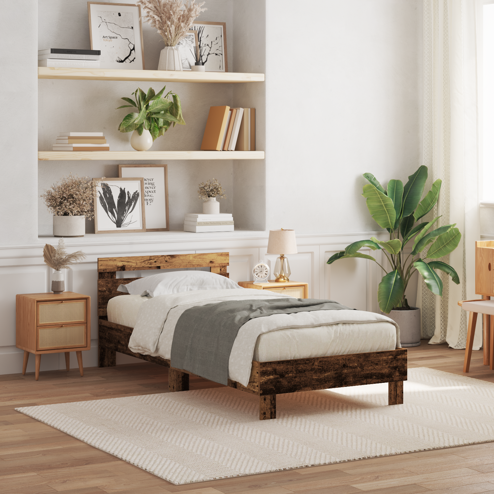 Struttura del letto con luci LED Legno vecchio 75x190 cm Legno ingegnerizzato