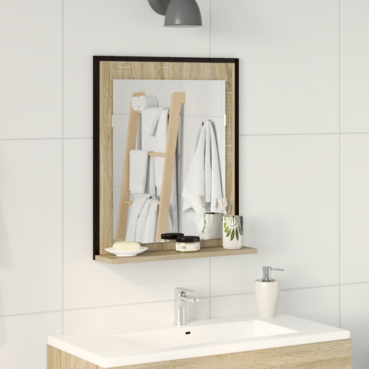 Specchio da Bagno  con Mensola in Rovere Sonoma 50x12x60 cm Legno Ingegnerizzato