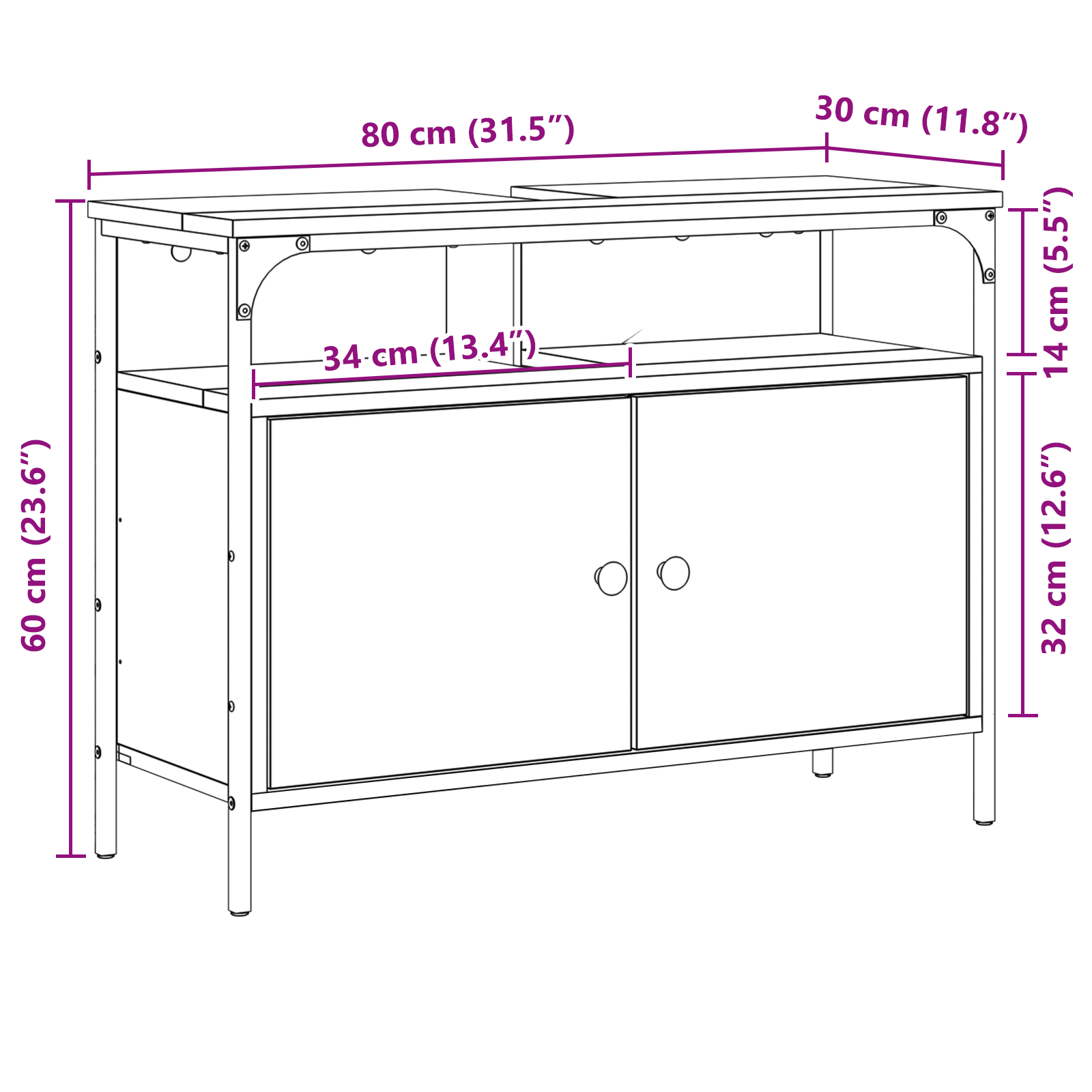Mobile bagno  in rovere Sonoma 80x30x60 cm in legno ingegnerizzato