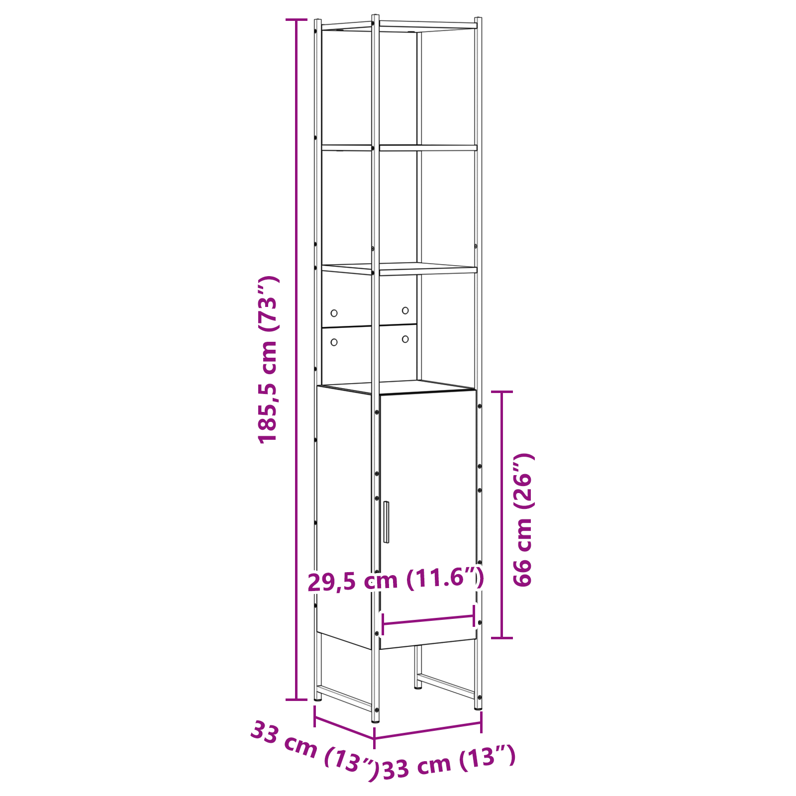 Cabinet da bagno  Rovere Sonoma 33x33x185,5 cm Legno ingegnerizzato