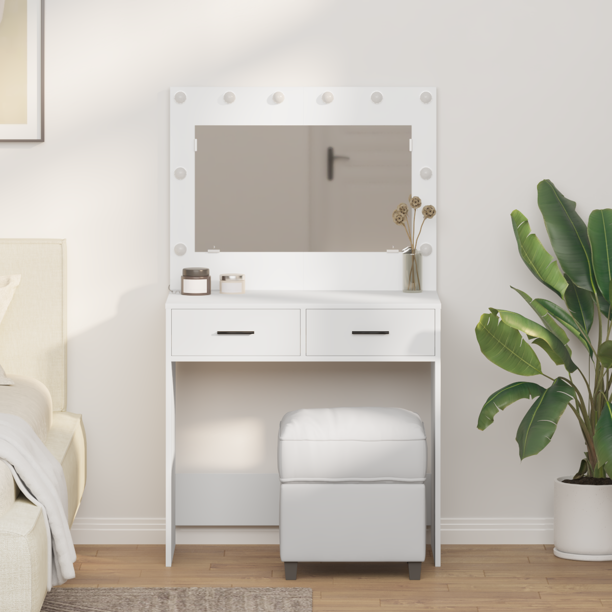 Tavolo da trucco con luci LED - Bianco, 78.5 x 41 x 135 cm