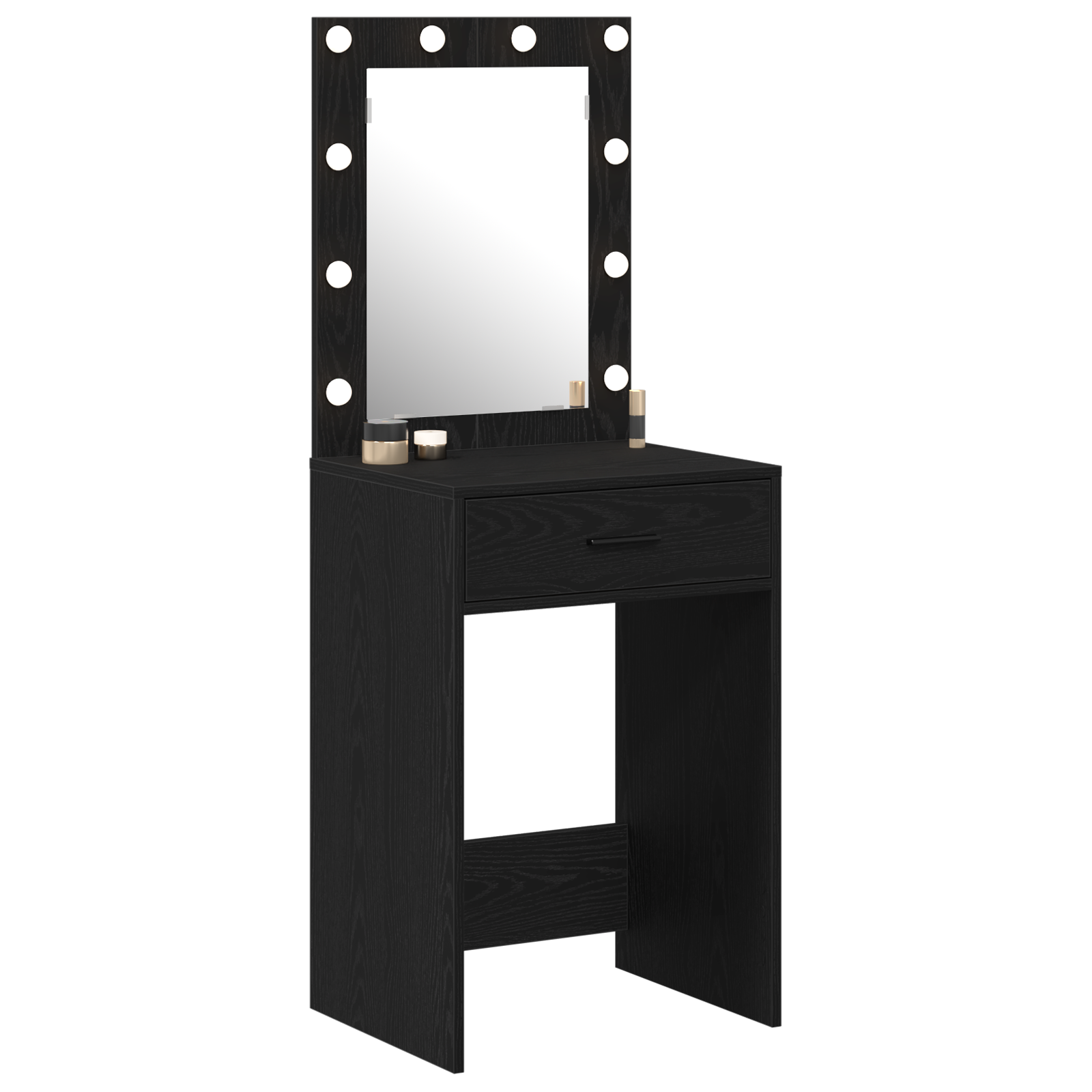 Tavolo da Toeletta con Luci LED Rovere Nero 50x41x135 cm