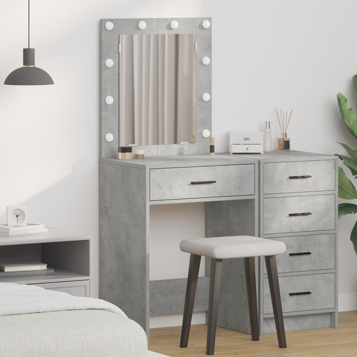 Tavolo da Trucco con Luci LED in Grigio Cemento, 50x41x135 cm
