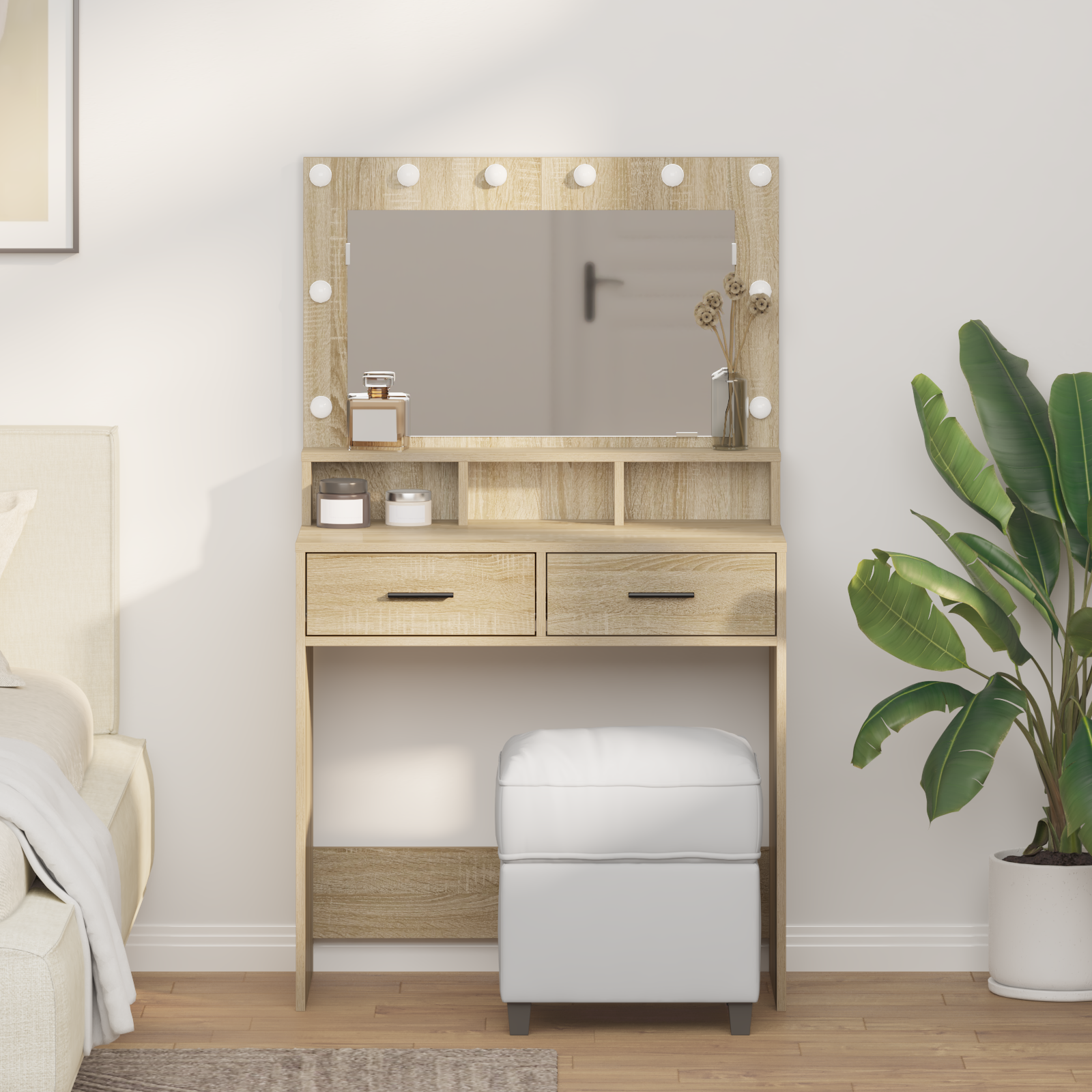 Tavolo da trucco con luci LED in Quercia Sonoma 79x41x135 cm