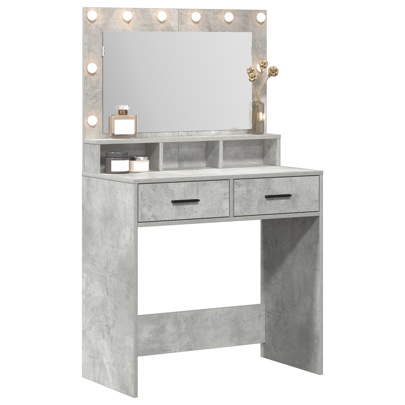Tavolo da trucco  con luci LED grigio cemento 79x41x135 cm