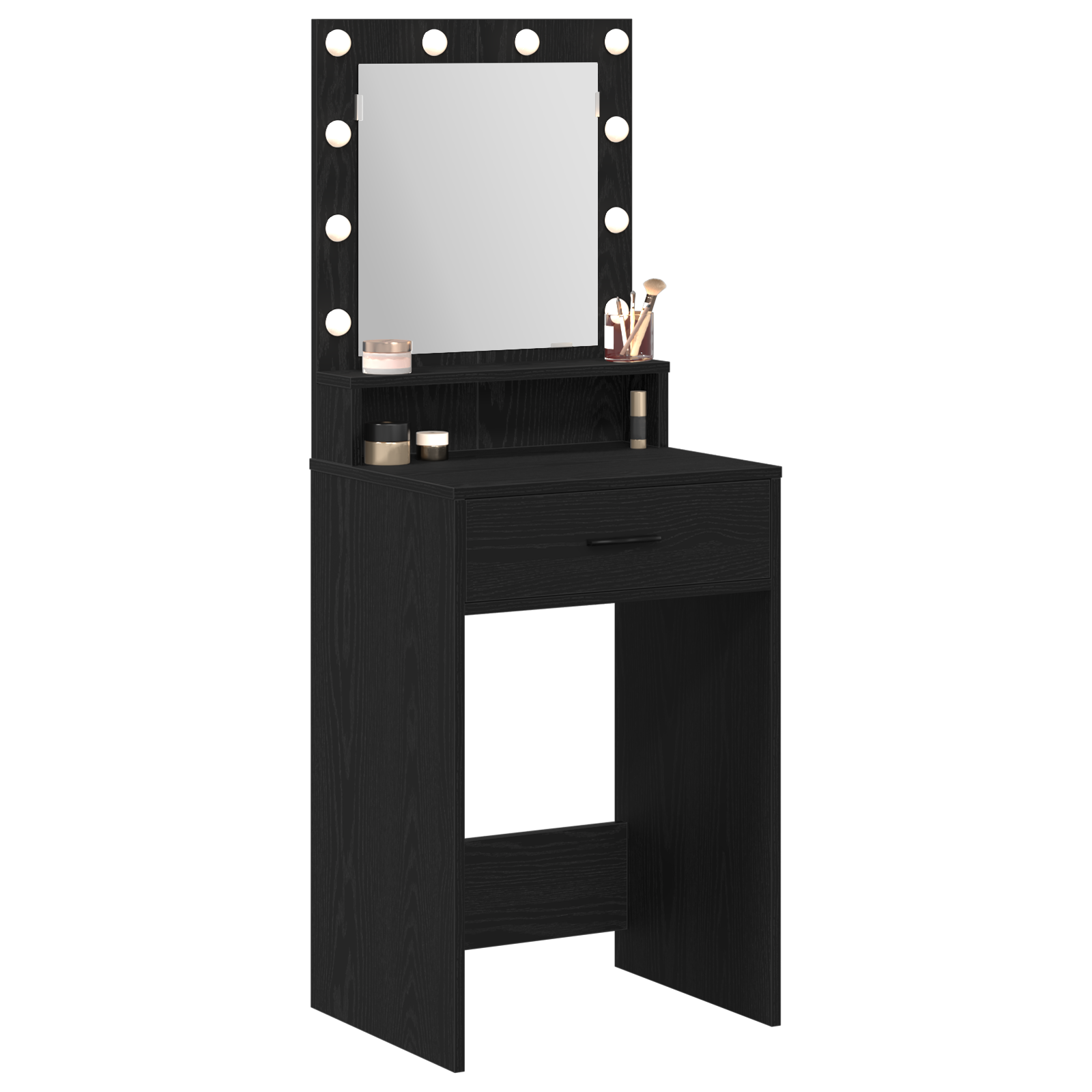 Tavolo da trucco  con luci LED, Nero Oak, 50x41x135 cm