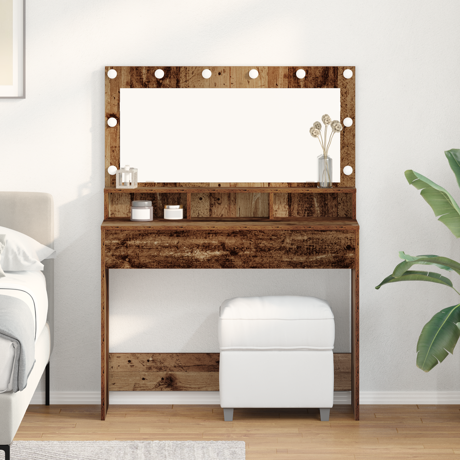 Tavolo da Toeletta con Luci LED - Legno Vintage - 100x41x135 cm