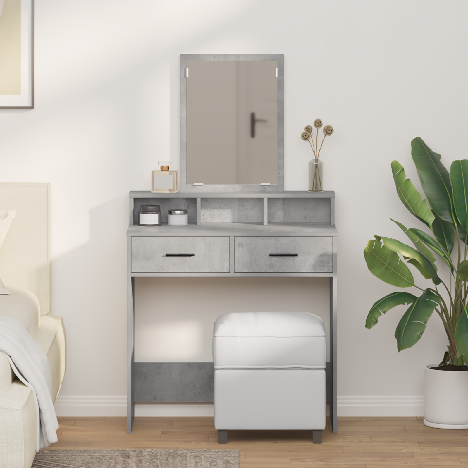 Tavolo da Trucco con Cassetti Grigio Cemento 79x41x140 cm