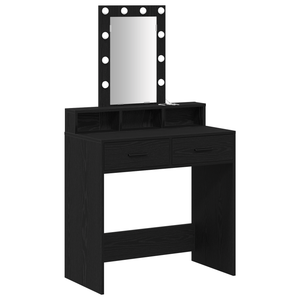 Tavolo da Trucco  con Luci LED, Nero Rovere, 79x41x140 cm
