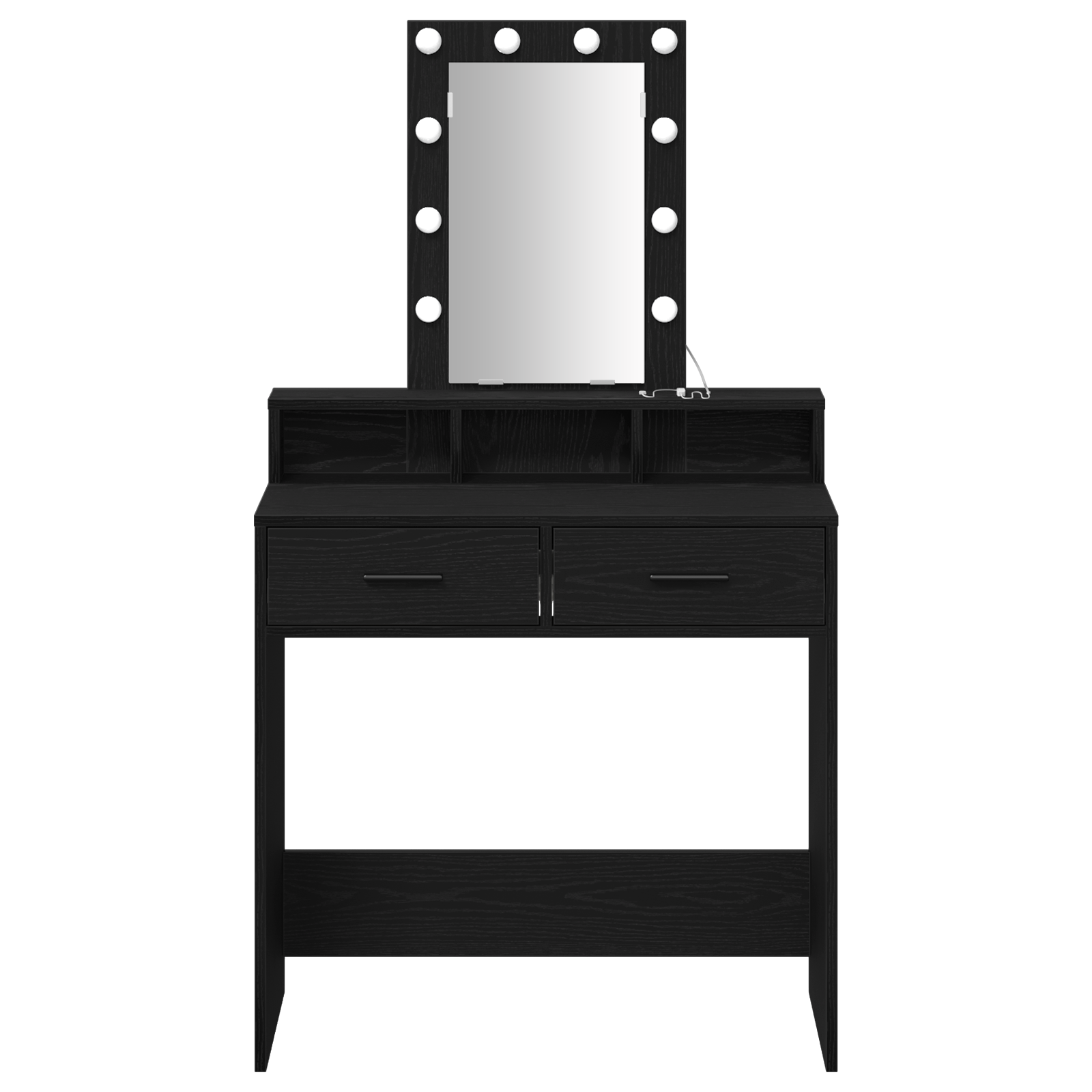 Tavolo da Trucco  con Luci LED, Nero Rovere, 79x41x140 cm