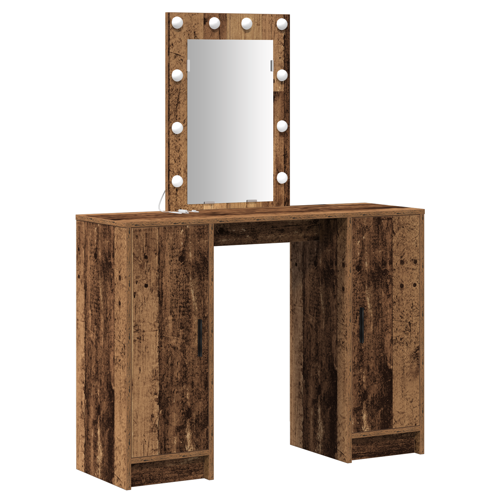 Tavolo da toeletta con luci LED Legno Antico 102x33x135 cm