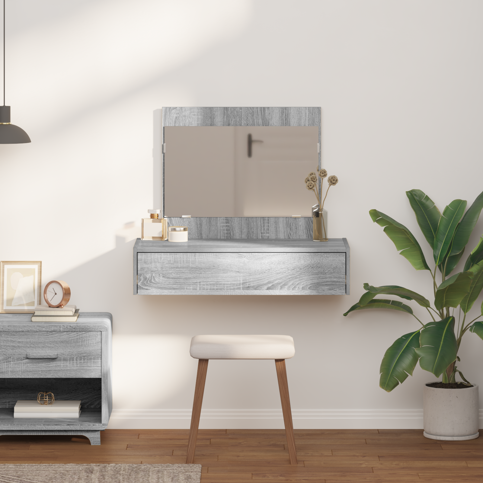 Tavolo da trucco a muro grigio sonoma 83x40x70 cm
