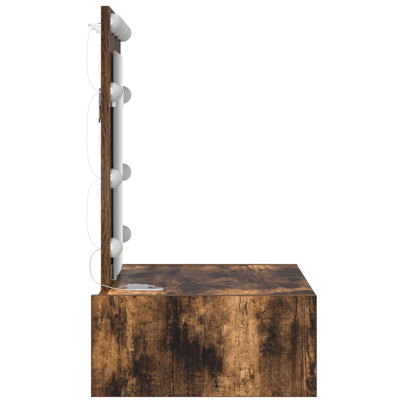 Specchio da Parete con Luci LED in Rovere Affumicato