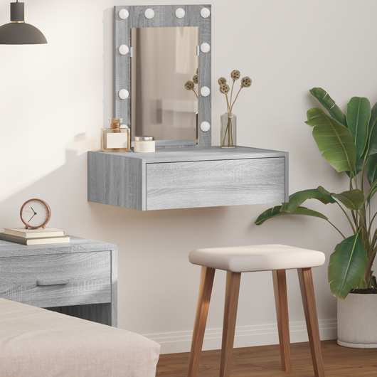Tavolo trucco a parete con luci LED Grigio Sonoma