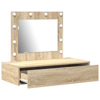 Tavolo da trucco a parete con luci LED in rovere Sonoma