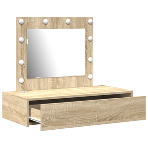 Tavolo da trucco a parete con luci LED in rovere Sonoma