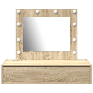 Tavolo da trucco a parete con luci LED in rovere Sonoma