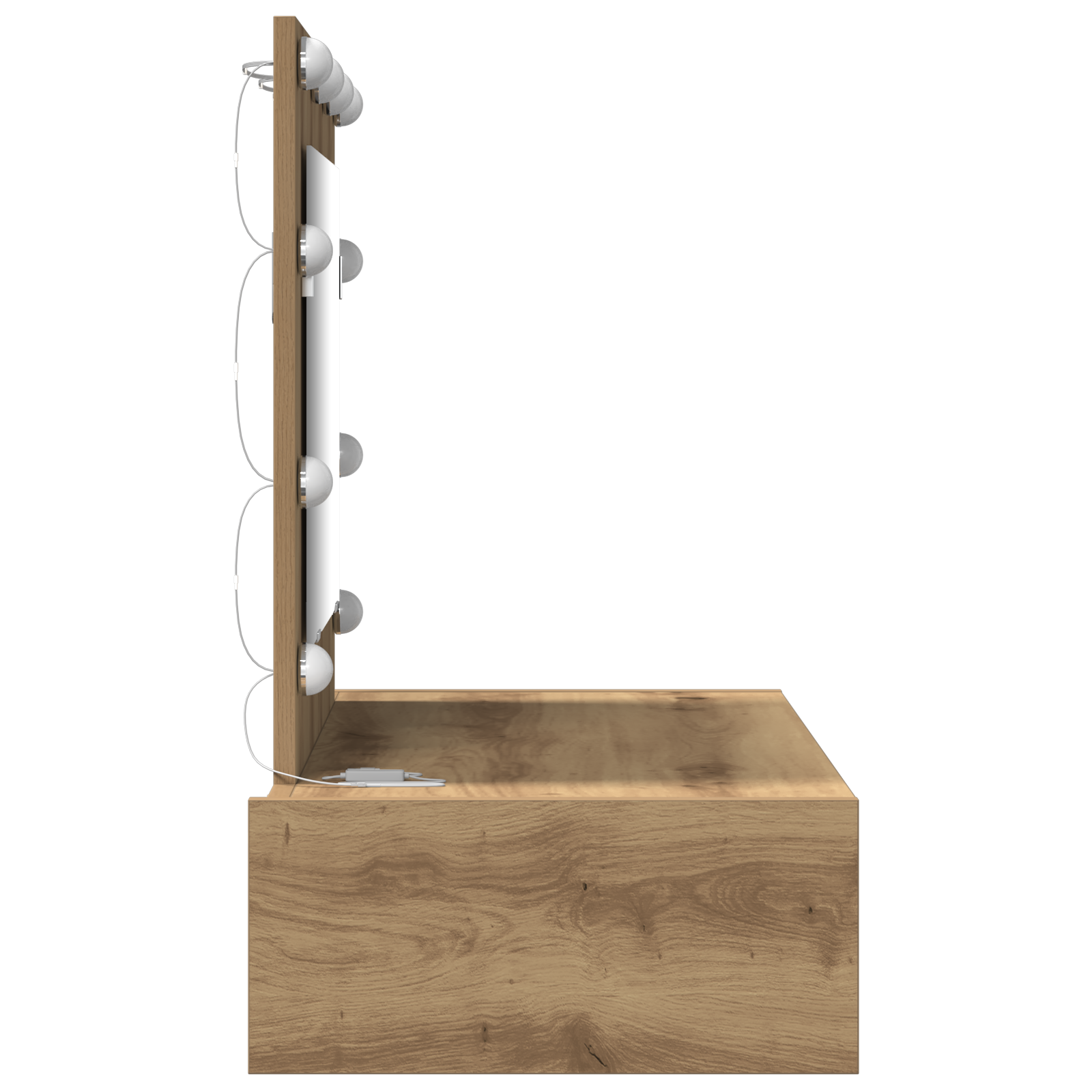 Tavolo trucco montato a parete con luci LED in rovere artigianale