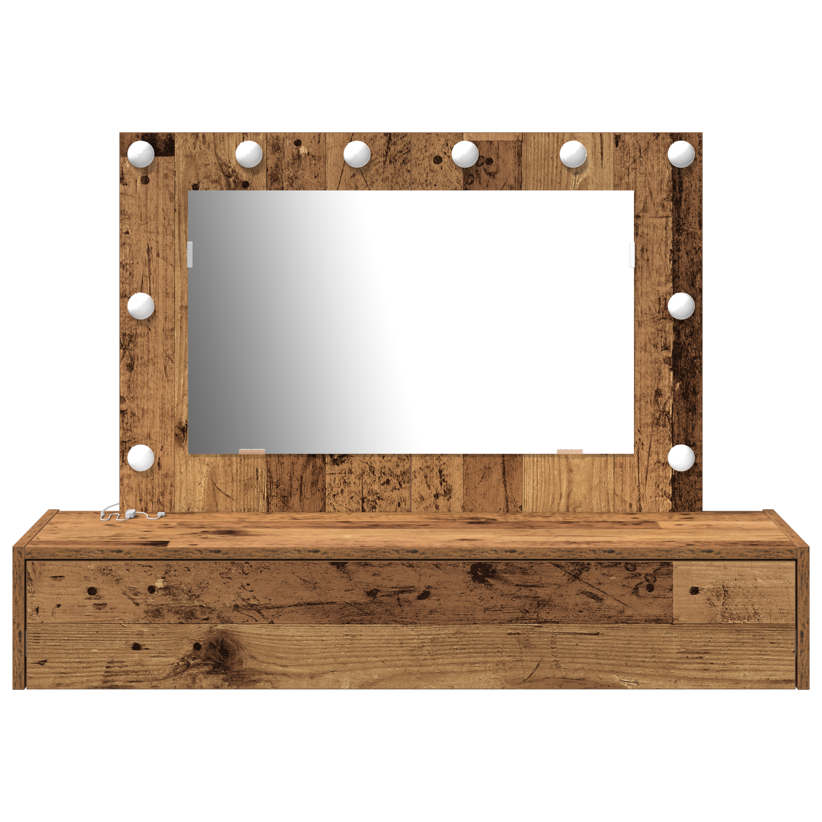 Tavolo da Trucco da Muro con Luci LED Legno Antico