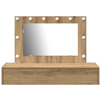 Tavolo da trucco appeso con luci LED in rovere artigianale