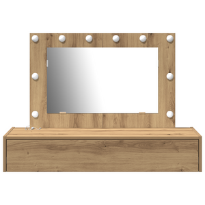 Tavolo da trucco appeso con luci LED in rovere artigianale