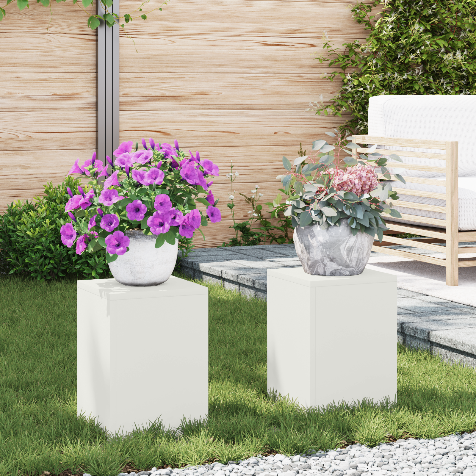 Supporti per Piante da Esterno Pillar 2 pcs Bianco 24x24x35 cm Acciaio
