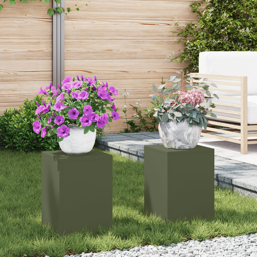 Supporti per Piante da Esterno Pilastro 2 pcs Verde Oliva 24x24x35 cm Acciaio