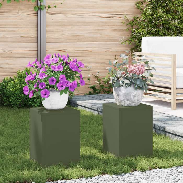 Supporti per Piante da Esterno Pilastro 2 pcs Verde Oliva 24x24x35 cm Acciaio