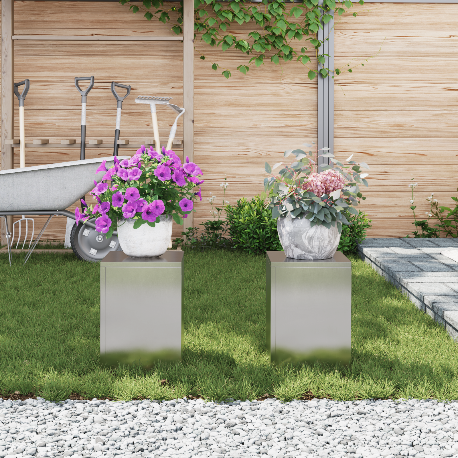 Supporti per Piante da Esterno Pilastro 2 pcs 24x24x35 cm Acciaio Inossidabile