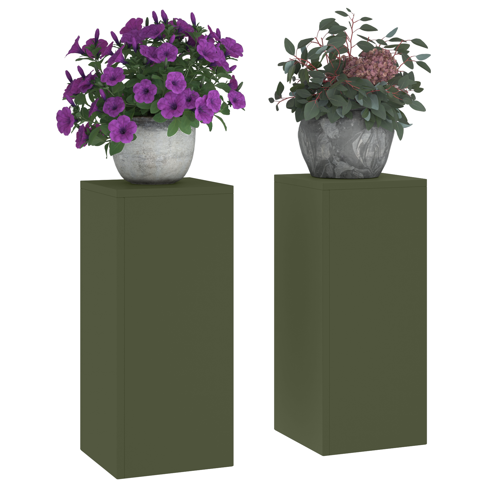 Supporti per Piante da Esterno Pillar 2 pz Verde Oliva 24x24x55 cm Acciaio