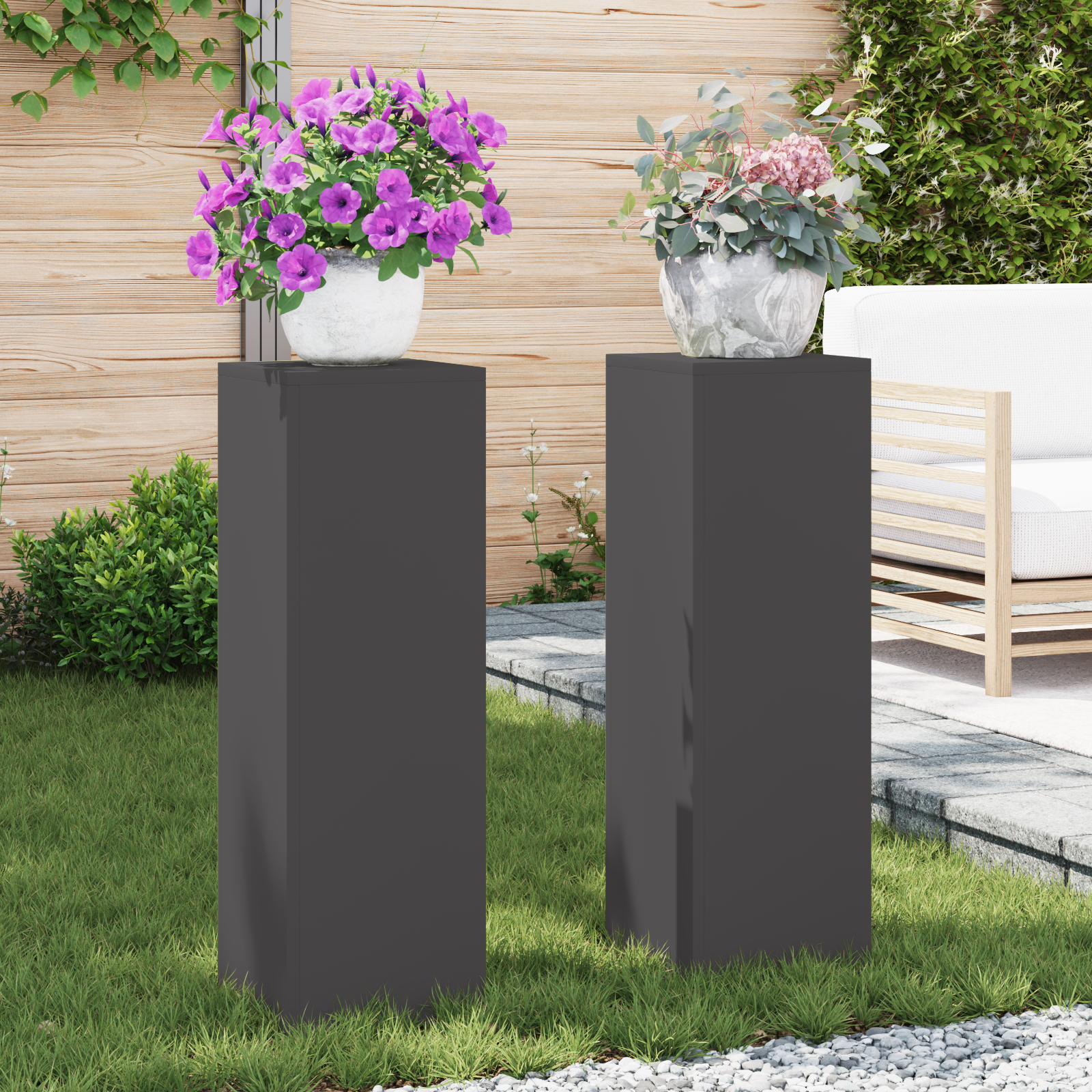 Supporti per Piante da Esterno Pillar 2 pz Nero 24x24x75 cm Acciaio