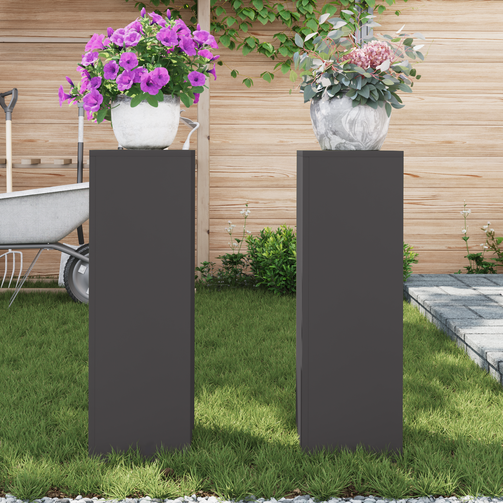 Supporti per Piante da Esterno Pillar 2 pz Nero 24x24x75 cm Acciaio