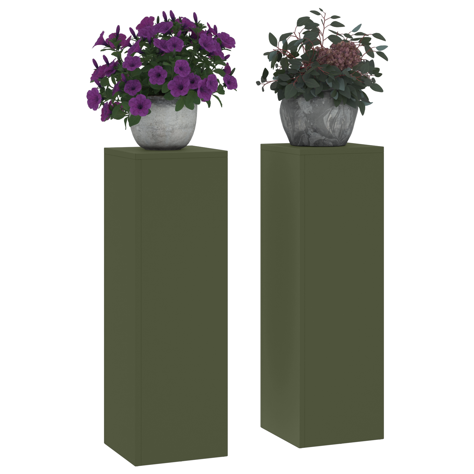 Supporti per Piante da Esterno Pillar 2 pcs Verde Oliva 24x24x75 cm Acciaio