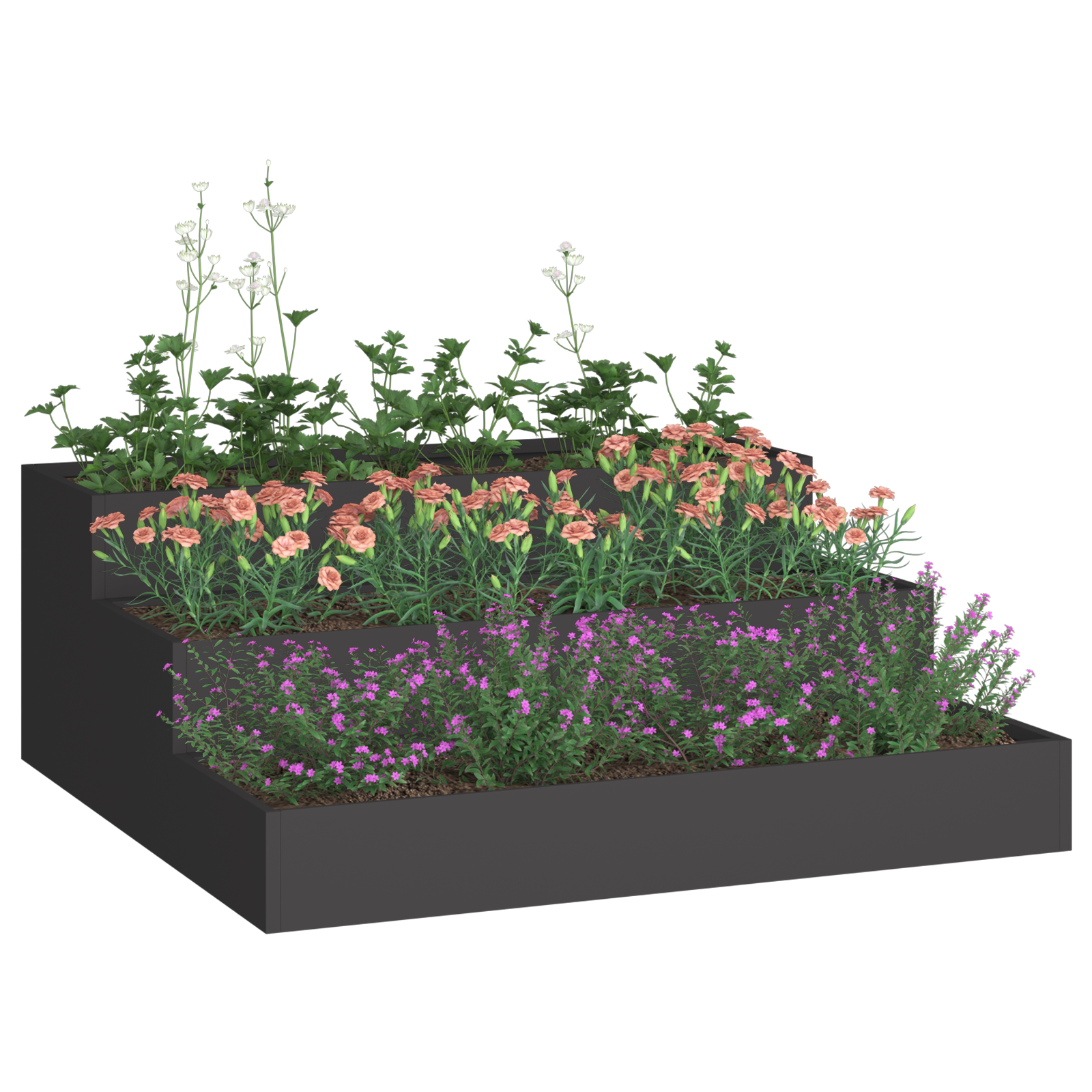 Fioriera da Giardino 3 Livelli 90x90x35 cm Acciaio Nero