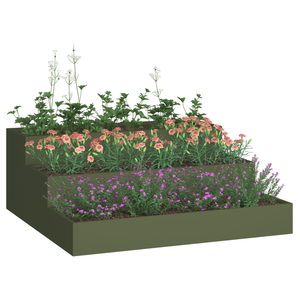 Fioriera da Giardino a Tre Piani 90x90x35 cm Verde Oliva Acciaio