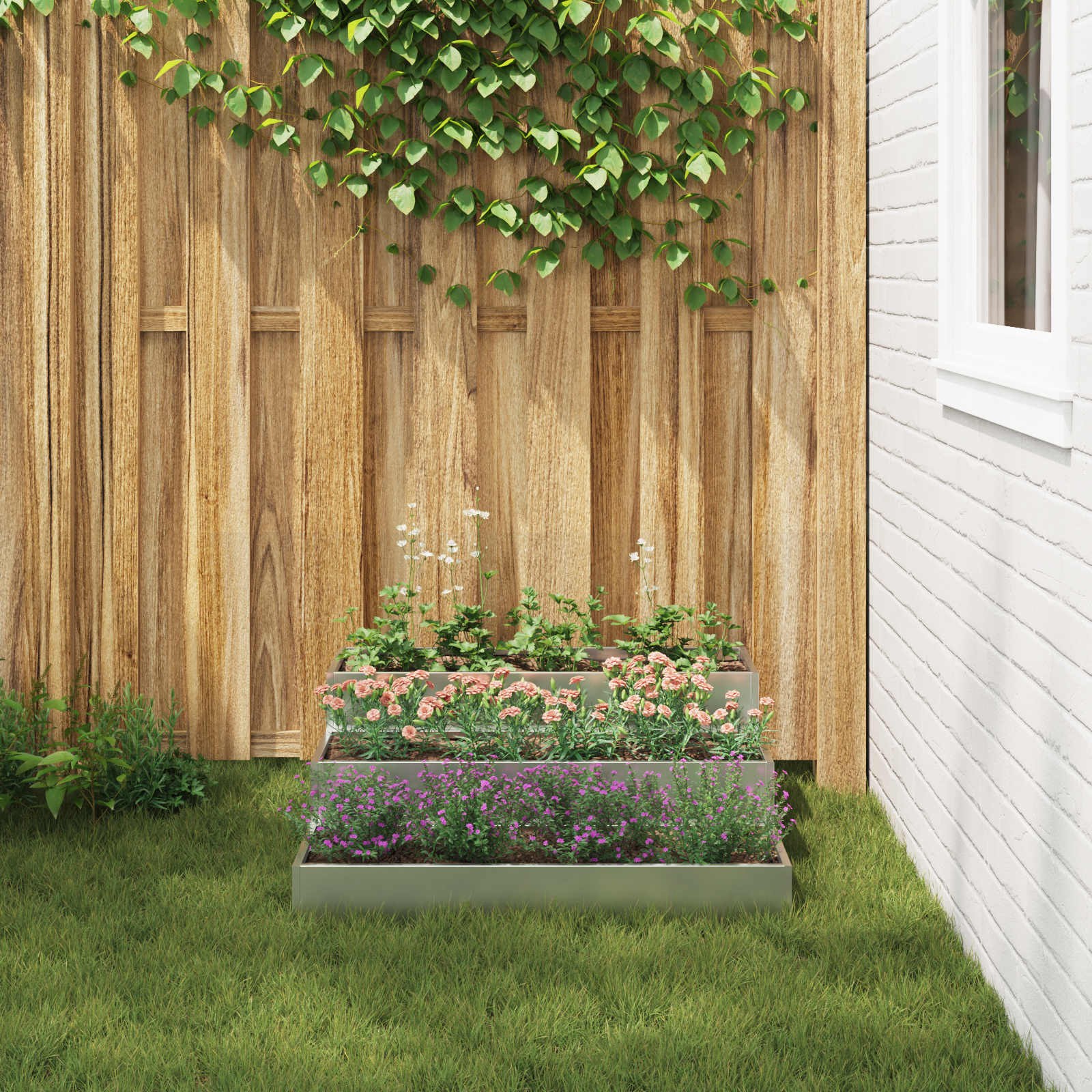 Fioriera da Giardino a 3 Piani 90x90x35 cm in Acciaio Zincato