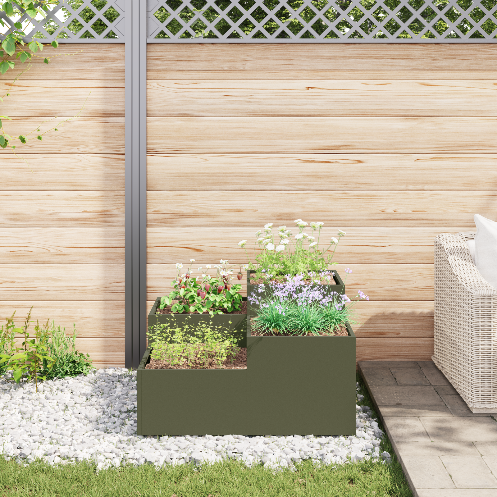 Fioriera da giardino  80x80x48 cm Verde oliva Acciaio